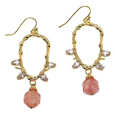 Farra Women's Pink / Purple Watermelon With Zricon Dangle Earrings