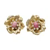 Farra Women's Pink Rhodonite Stone Flower Setting Statement Stud Earrings In Pink