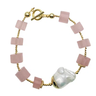 Farra Women's Pink Rose Quartz & Baroque Bracelet