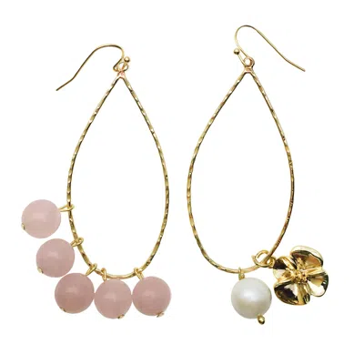 Farra Women's Pink Rose Quartz & Freshwater Pearl Charms Earrings