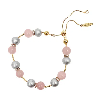 Farra Women's Pink Rose Quartz And Gray Freshwater Pearls Adjustable Bracelet