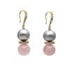 Farra Women's Pink Rose Quartz And Gray Freshwater Pearls Earrings In Pink
