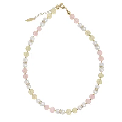 Farra Women's Pink Rose Quartz And Yellow Citrine With Pearls Necklace In Multi