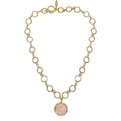 Farra Women's Pink Rose Quartz Pendant Chain Necklace