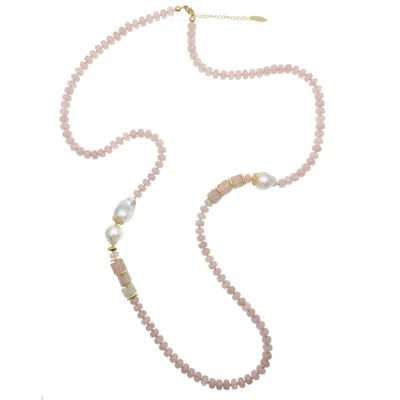 Farra Women's Pink Rose Quartz With Baroque Multi Way Necklace