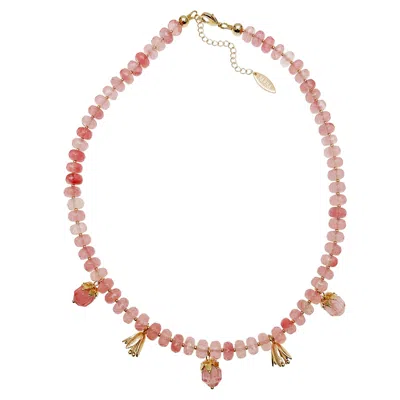 Farra Women's Pink Watermelon Quartz Dangle Statement Necklace