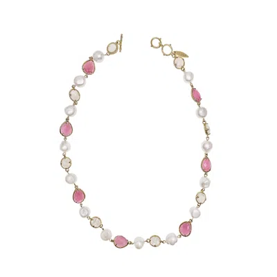 Farra Women's Pink / White Pink Gemstone With Freshwater Pearls Elegant Necklace In Multi
