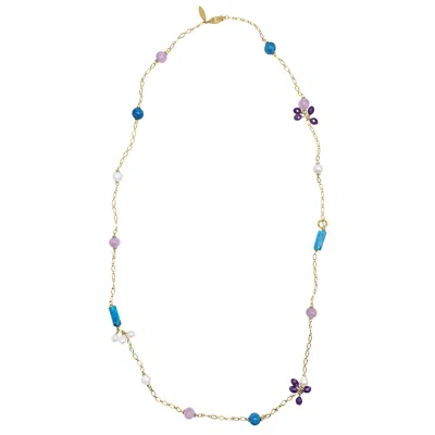 Farra Women's Purple Agate Amethyst Multi Gemstone Station Necklace