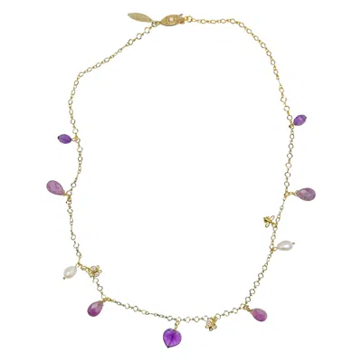 Farra Women's Purple Amethyst And Freshwater Pearl Delicate Charm Necklace