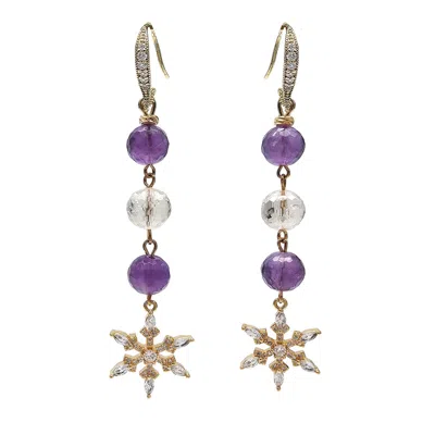 Farra Women's Purple Amethyst And White Quartz With Snowflake Dangle Earrings