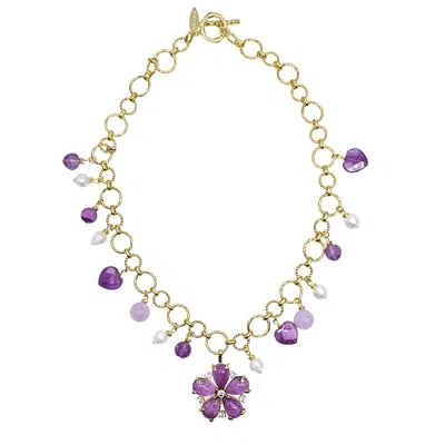 Farra Women's Purple Amethyst Charm And Flower Pendant Necklace