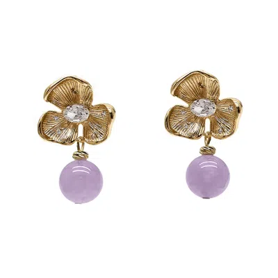 Farra Women's Purple Amethyst Dangle With Flower Stud Earrings