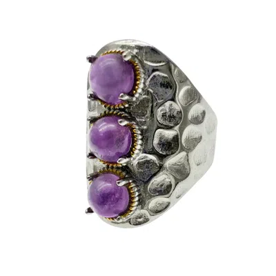 Farra Women's Purple Amethyst Stones Nugget Adjustable Ring