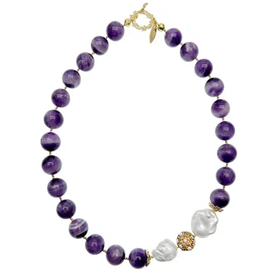 Farra Women's Purple Amethyst With Baroque Pearls Statement Necklace