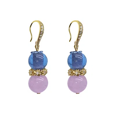 Farra Women's Purple Amethyst With Blue Berry Dangle Earrings