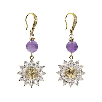 Farra Women's Purple Amethyst With Daisy Dangle Earrings