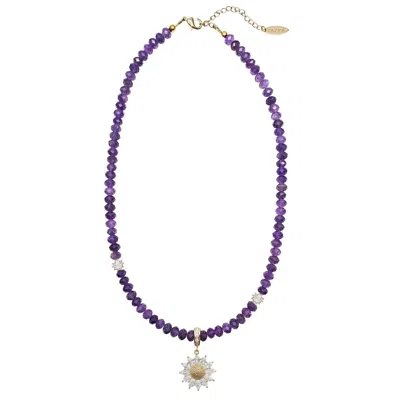 Farra Women's Purple Amethyst With Daisy Pendant Necklace