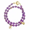 Farra Women's Purple Amethyst With Flower Charms Double Layers Bracelet Or Choker In Purple