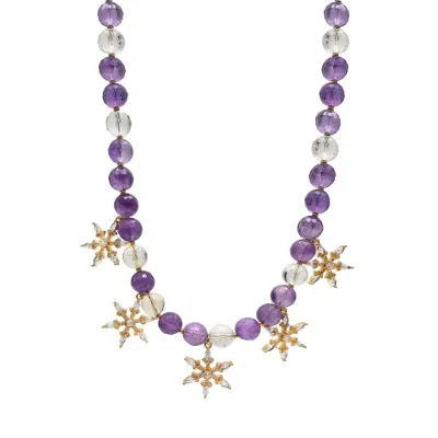 Farra Women's Purple Amethyst With Snowflake Pendant Statement Necklace