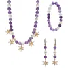 Farra Women's Purple Amethyst With Snowflake Pendant Statement Necklace And Bracelet Earrings Set In Purple