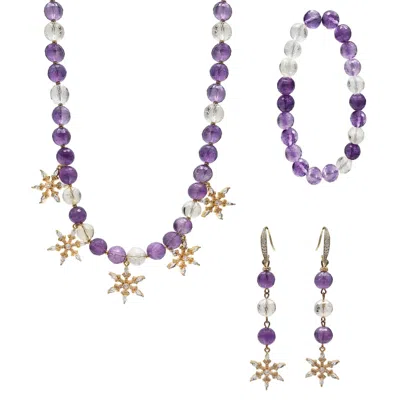 Farra Women's Purple Amethyst With Snowflake Pendant Statement Necklace And Bracelet Earrings Set