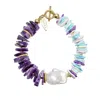 Farra Women's Purple Charoite And Colorful Shell With Baroque Pearl Bracelet In Purple