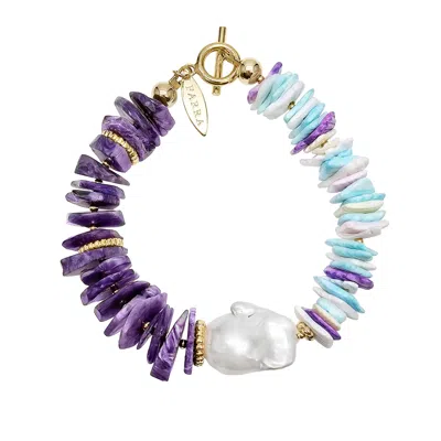 Farra Women's Purple Charoite And Colorful Shell With Baroque Pearl Bracelet