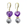 Farra Women's Purple Heart Shaped Amethyst With Gray Freshwater Pearl Earrings In Purple