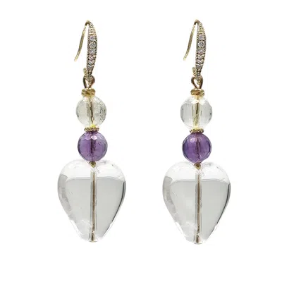 Farra Women's Purple Heart Shaped White Quartz With Amethyst Earrings