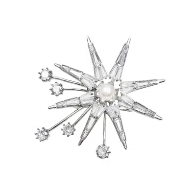 Farra Women's Purple Pearl Setting Star Shaped Brooch