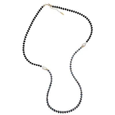 Farra Women's Purple Pearls And Black Obsidian With Baroque Pearls Multi-ways Necklace