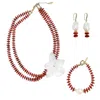 Farra Women's Purple Red Bamboo Coral With Flower Shell Double Layers Necklace Set In Red