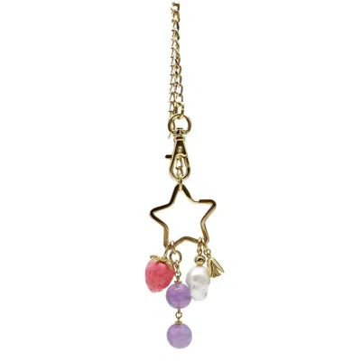 Farra Women's Purple Star With Strawberry Amethyst And Baroque Pearl Dangle Bag Charm