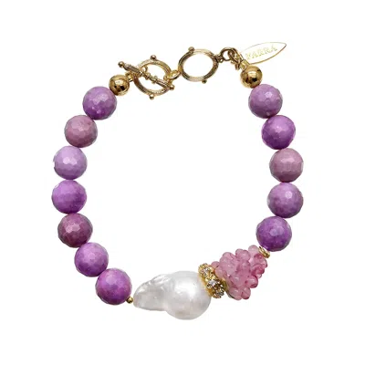 Farra Women's Purple Sugilite Gemstone With Baroque Pearl And Raspberry Bracelet