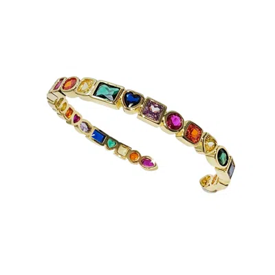 Farra Women's Rainbow Colorful Zircon Bangle Bracelet In Yellow