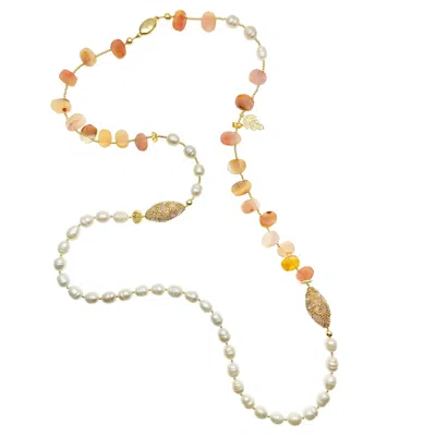 Farra Women's Red Agate With Freshwater Pearls & Rhinestones Multi-way Necklace