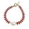 Farra Women's Red Bamboo Coral With Baroque Pearl Bracelet In Gold