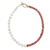 Farra Women's Red Bamboo Coral With Freshwater Pearls Necklace In Red