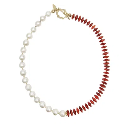 Farra Women's Red Bamboo Coral With Freshwater Pearls Necklace