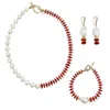Farra Women's Red Bamboo Coral With Freshwater Pearls Necklace Set In Gold