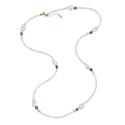 Farra Women's Red Baroque Pearls With Amethyst Long Necklace