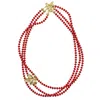 Farra Women's Red Coral With Maple Leaf Charm Multi Strands Statement Necklace In Red