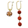 Farra Women's Red Coral With Rhinestones Bordered Pearls  Asymmetric Earrings In Red