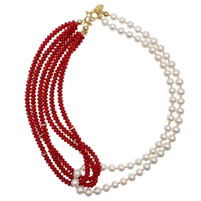 Farra Women's Red Corals Freshwater Pearls Necklace