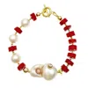 Farra Women's Red Corals With Studded Baroque & Freshwater Pearls Bracelet In Red