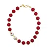 Farra Women's Red / White Nugget Bamboo Coral & Freshwater Pearls Necklace In Multi