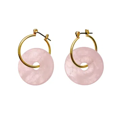 Farra Women's Rose Quartz Simple Round Clip On Earrings In Yellow