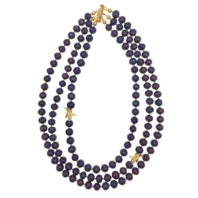 Farra Women's Round Purple Freshwater Pearls Triple Strands Necklace