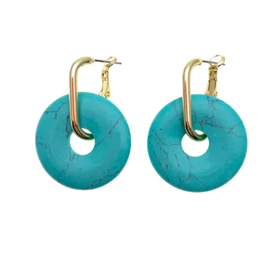 Farra Women's Round Turquoise Simple Clip On Earrings
