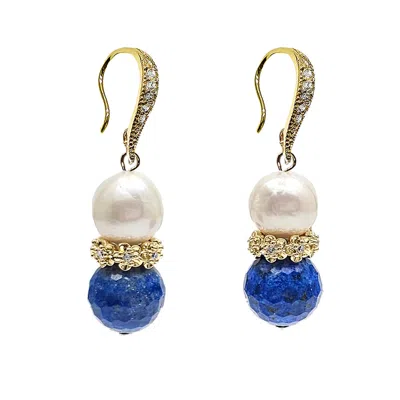 Farra Women's Royal Blue Lapis & Pearl Floral Dangle Earrings